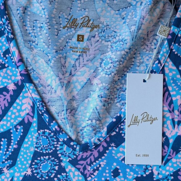 Women's Lilly Pulitzer Etta Short Sleeve Dress Barton Blue Star Gazing NWT Small - Picture 14 of 15